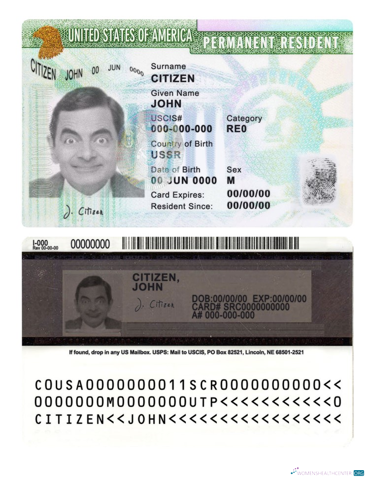 Download USA green card, permanent resident card Photoshop template